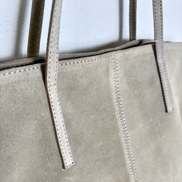 GARNET HILL Suede Leather Tote Made in Italy New w Tags Sand Beige Taupe Cream - Picture 7 of 15